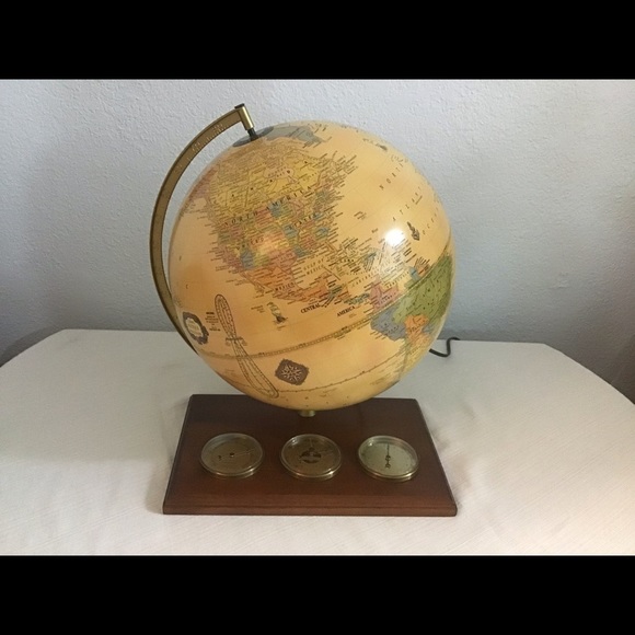 Other - Crams 12" Antique World Globe on a wooden base with three weather guages.